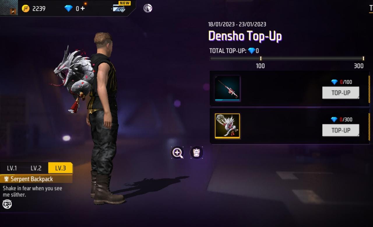 Free Fire MAX Densho Top-up Event: Get a FREE Serpent Backpack and M828 gun skin on the same theme, all you need to know about Free Fire Densho Top-up Event