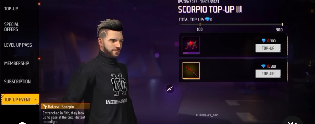 Free Fire MAX Scorpio Top-up III Event: Garena to bring another Top-up Event on the Scorpio theme, leaks reveal, CHECK DETAILS