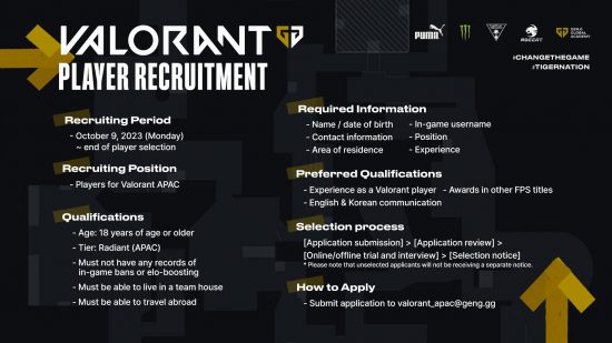 Valorant Gen.G recruitment